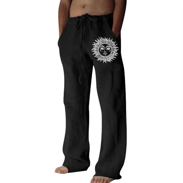 Pantaloni da jogging in lino da uomo Litthing, pantaloni estivi casual con tasche, vestibilità ampia, coulisse, comodi e leggeri_voghion.com