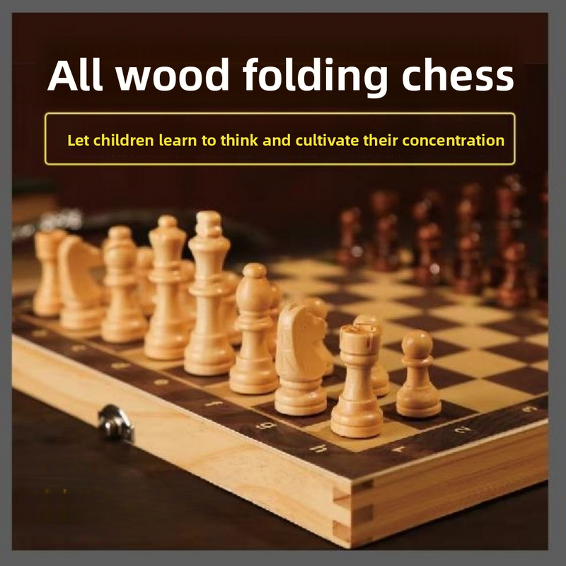 High-End Solid Wood Chess Set, Foldable, Non-Magnetic, Suitable For Students, Educational, Beginner, Children, School,_voghion.com