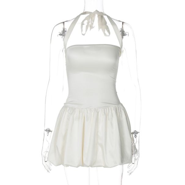 Poletna nova seksi kratka obleka s cvetličnim popkom in enobarvnim oprijetim ovratnikom, ovita v prsi, poletje 2025_voghion.com