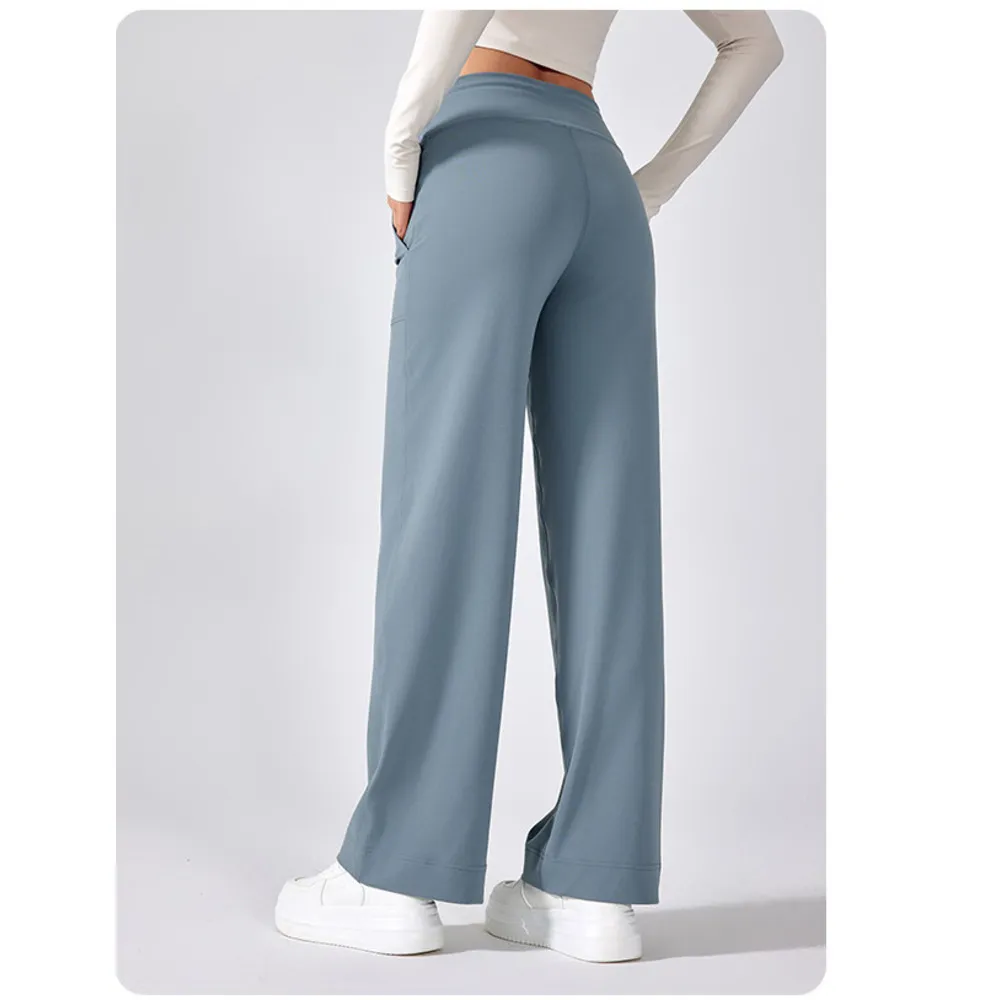 New Evrlue Double 6 Zero Sense Wide Leg Large Pocket Fitness Yoga Women Sports Casual Long Pants DL336_voghion.com