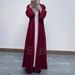 Elegant Dubai Pearl-Embellished Abaya – Long Sleeve Open Front Robe Dress (Black/Burgundy, S-XXL)_voghion.com