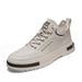 New men's casual slip-on leather shoes small white board high-top boots_voghion.com