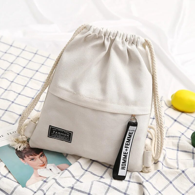 Canvas Drawstring Backpack Fashion School Gym Drawstring Bag Casual String Knapsack School Back Pack For Teenager Women_voghion.com
