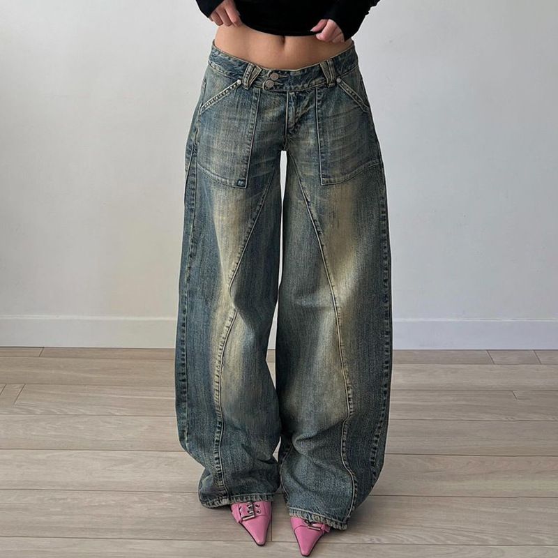 Women's Clothing street wear for women, gradient washing, split loose and slim casual jeans, new straight trousers_voghion.com
