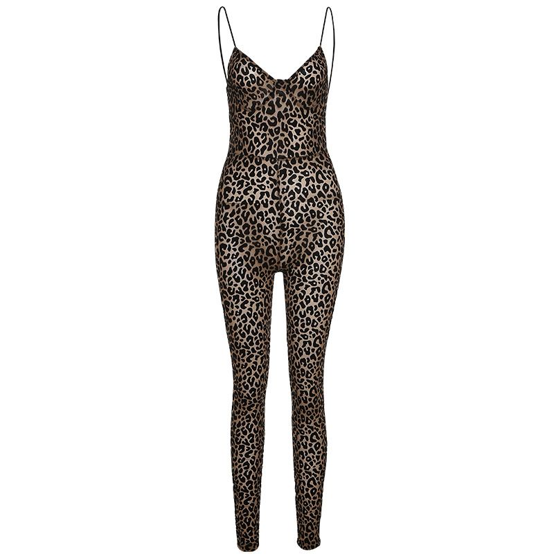Women's sexy low-cut sling flocking tight-fitting hip-covered jumpsuit woman_voghion.com