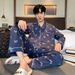Frühlings- und Herbstpyjama für Herren aus Baumwolle, lange Ärmel, Hose, dünn, bequem, 100 % Baumwolle, ideales Heimwäsche-Set_voghion.com