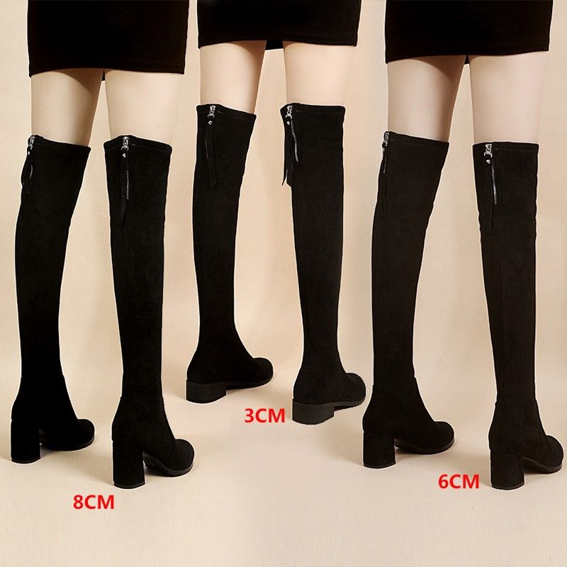 Fall And Winter Veet Padded All-Matching Thin Chunky Heel Over-the-Knee Boots_voghion.com