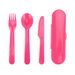 Set di 4 utensili in plastica per bambini con custodia da viaggio - Rosa, senza BPA, forchetta, cucchiaio, coltello_voghion.com