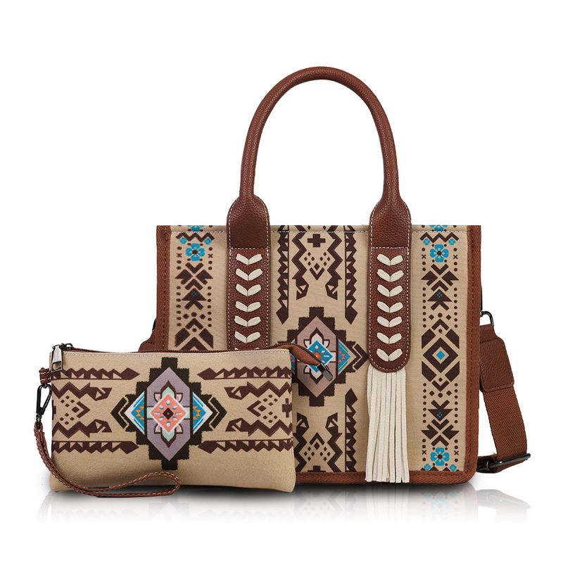  Bohemian ethnic style tassel personality mother and child bag canvas tote bag large capacity messenger bag_voghion.com