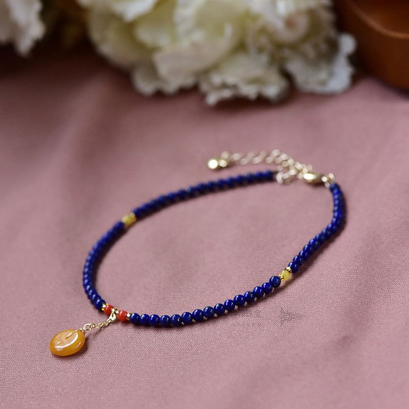 Natural Lapis Lazuli Aklet For Wome, Elegat Ad Simple, Cute With Amber, South Red Agate, Pearl, 14k Gold Plated_voghion.com