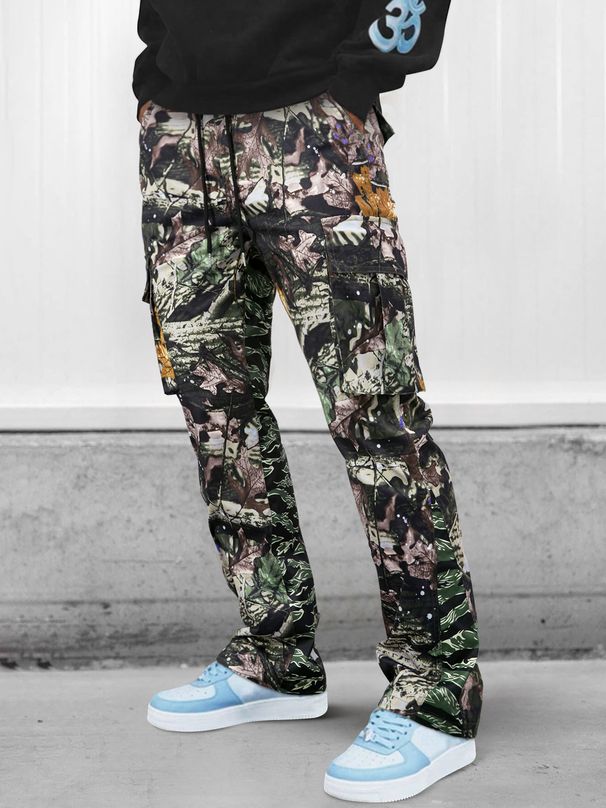 Men's Clothing Camouflage Overalls Retro High Street Loose Straight Pants_voghion.com