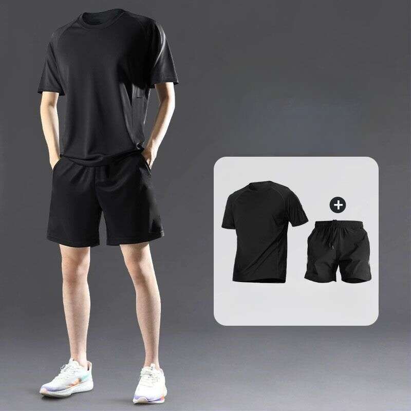 【 Collezione 3870 People 】 Tuta sportiva da uomo in seta ghiacciata, maglietta estiva sottile ad asciugatura rapida, maniche corte, allenamento e corsa_voghion.com