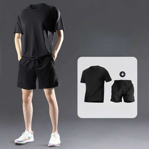 【 Collezione 3870 People 】 Tuta sportiva da uomo in seta ghiacciata, maglietta estiva sottile ad asciugatura rapida, maniche corte, allenamento e corsa_voghion.com