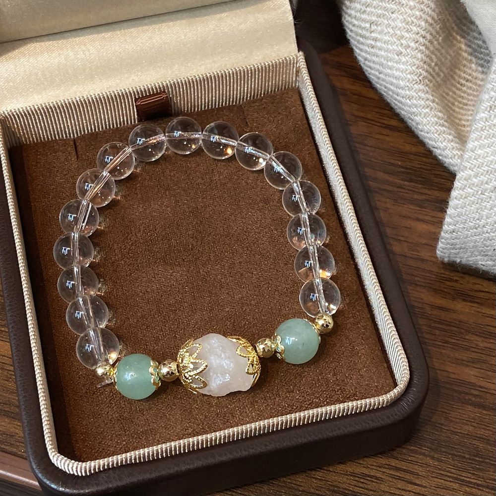 Neu Chinesischen Stil Weißen Kristall Einzigen Kreis Modische W der Natürliche Grüne Chalcedon Quaste Armband Schmuck Für_voghion.com