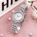 Korean style trendy fashion lady full diamond English watch + full diamond bracelet 3pcs/set_voghion.com