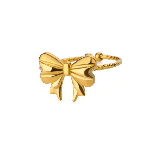 Anelli di apertura con nodo a fiocco in acciaio inossidabile per donna, graziosi anelli geometrici regolabili placcati in oro, semplici accessori per gioielli_voghion.com