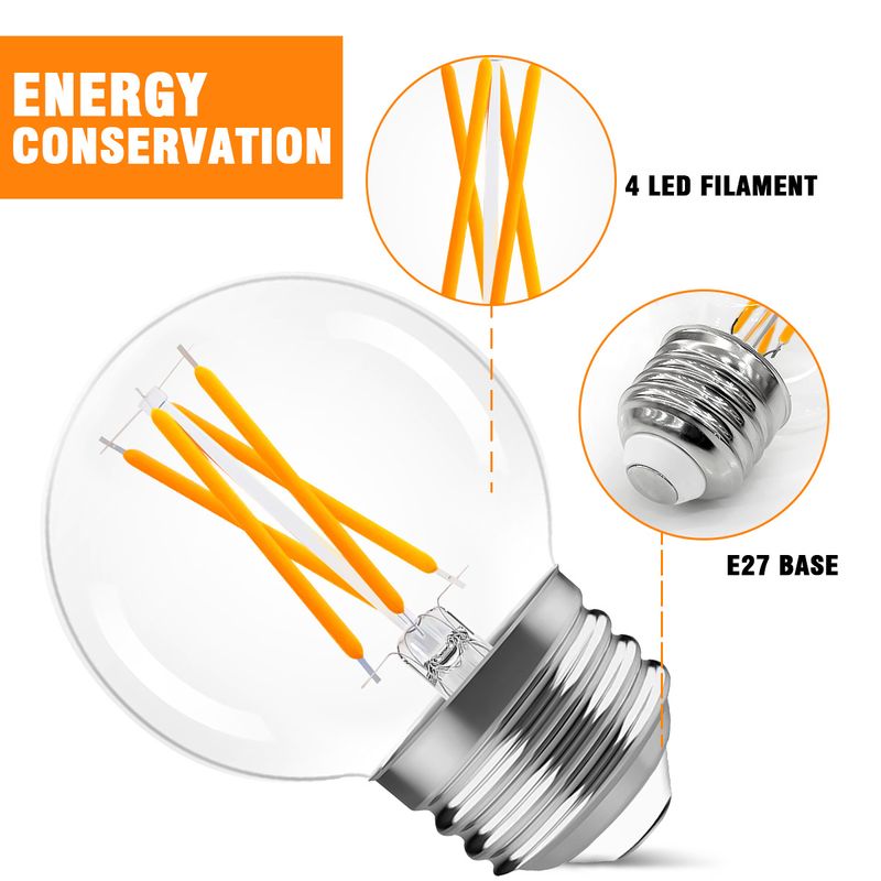 Vintage LED Edison Bulb G50 - E27 Base 120V 90 CRI Clear Glass Dimmable (Warm White 2700K Energy Saving Decorative Lighting)​_voghion.com