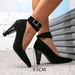 Schwarze High Heels für Damen, modische Schnürschuhe mit Schnalle, High Heels, spitze Zehenpartie, besonderer Absatz, High Heels, Damenschuhe, Pantoletten_voghion.com