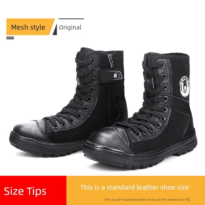 Hollow Mesh Surface Canvas Security Outdoor Ultra-Light High-Top Shoes_voghion.com