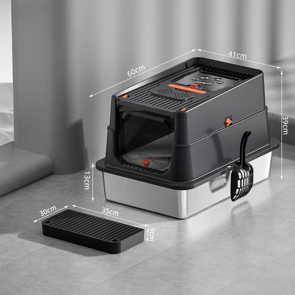 Lettiera per gatti extra large chiusa con base in acciaio inossidabile resistente, parte superiore rimovibile per un design semi-chiuso e recinzione alta_voghion.com