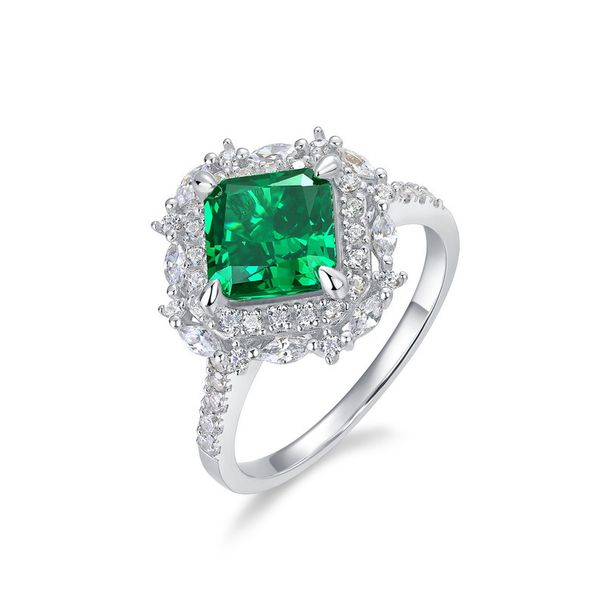 Anello e ciondolo in argento S925 con diamante ad alto tenore di carbonio e taglio a fiore di ghiaccio, gioielli in argento smeraldo a doppio scopo, alla moda_voghion.com