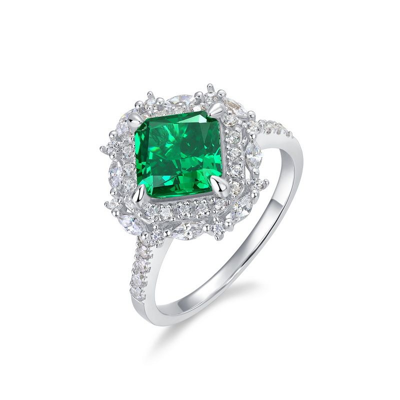 Bague et pendentif en diamant à haute teneur en carbone en argent S925 avec fleur de glace et émeraude à double usage, bijoux en argent à la mode_voghion.com