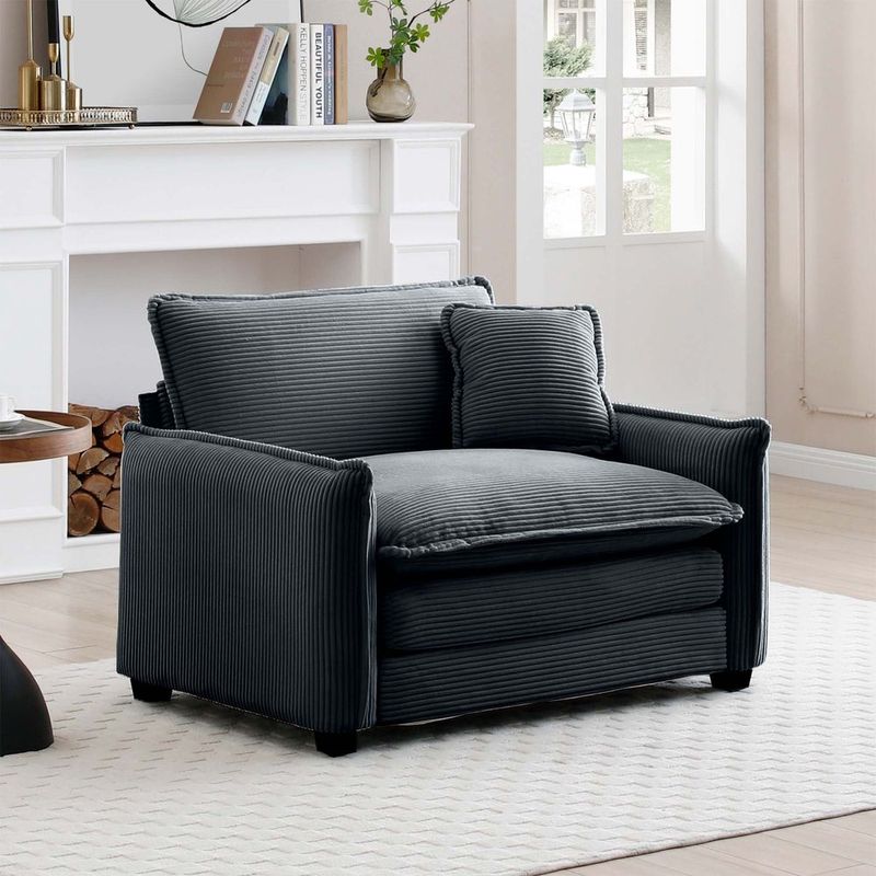 Comfortable Single Deep Seat Sofa With One Pillow, Suitable For Living Room And Bedroom, Club Multiple Occasions,Grey Corduroy_voghion.com