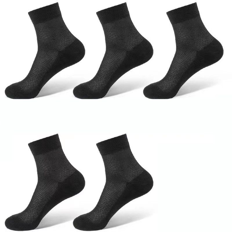 2025e Men's Mid-Calf Mesh Spring And Autumn Thin Sweat-Absorbing Odor-Resistant White Black Short Cotton Long Socks_voghion.com