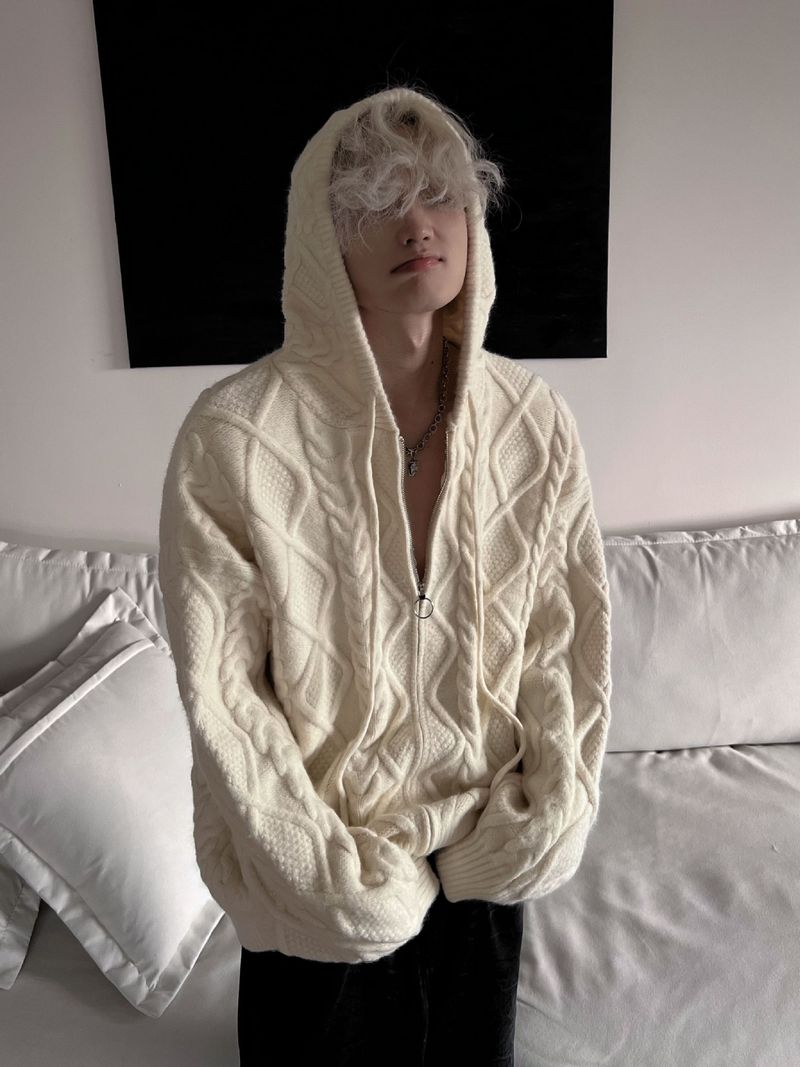 Cardigan oversize con cappuccio – Lazy Chic, unisex, pullover lavorato a maglia (M-XXL, invernale, casual, streetwear, misto poliestere)_voghion.com