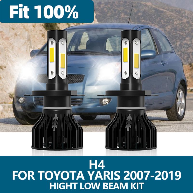 Kit di 2 lampadine per fari a LED H4 per auto, abbaglianti e anabbaglianti, 6000K, per Toyota Yaris 2015-2019, 2007, 2008, 2009, 2010, 2011 e 2012._voghion.com