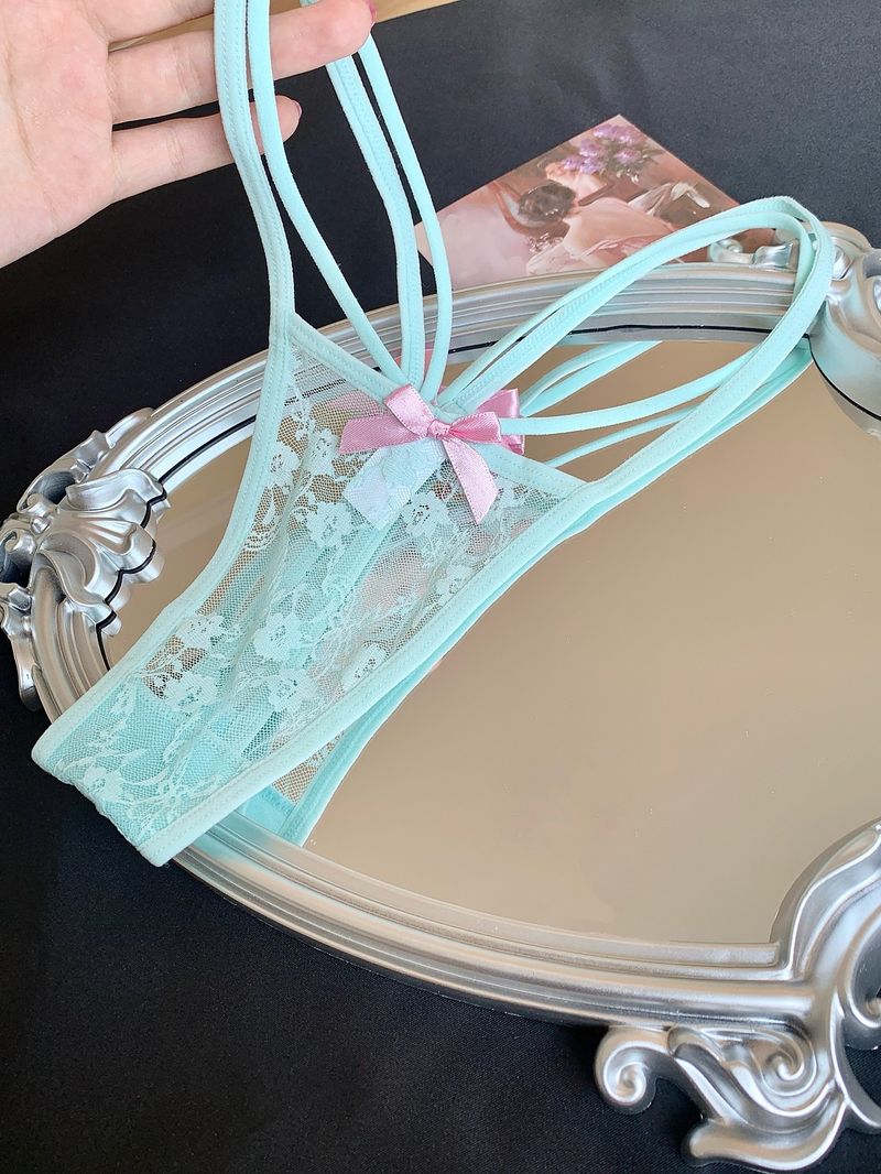 Dopamine Sexy Low waist Lace Panties Women's Bow Cross Strap Women's Thong_voghion.com
