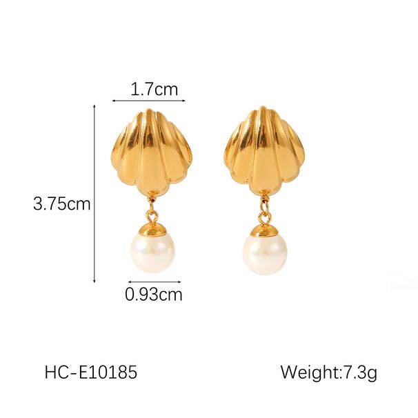 Orecchini a bottone con ciondolo di perle e conchiglia, da donna, in acciaio inossidabile placcato oro, accessori per gioielli di moda, regalo_voghion.com