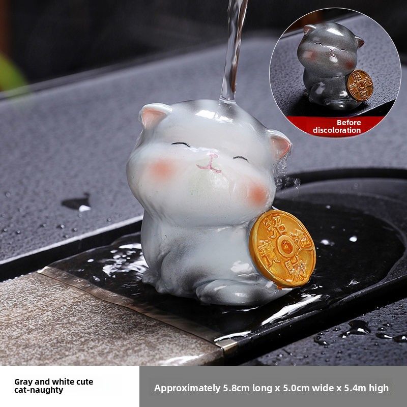 Farbwechselndes Haustier, süßes Tischornament, glückliche Katze, entzückende kreative Dekoration, Zubehör, Teeservice, Cartoon_voghion.com