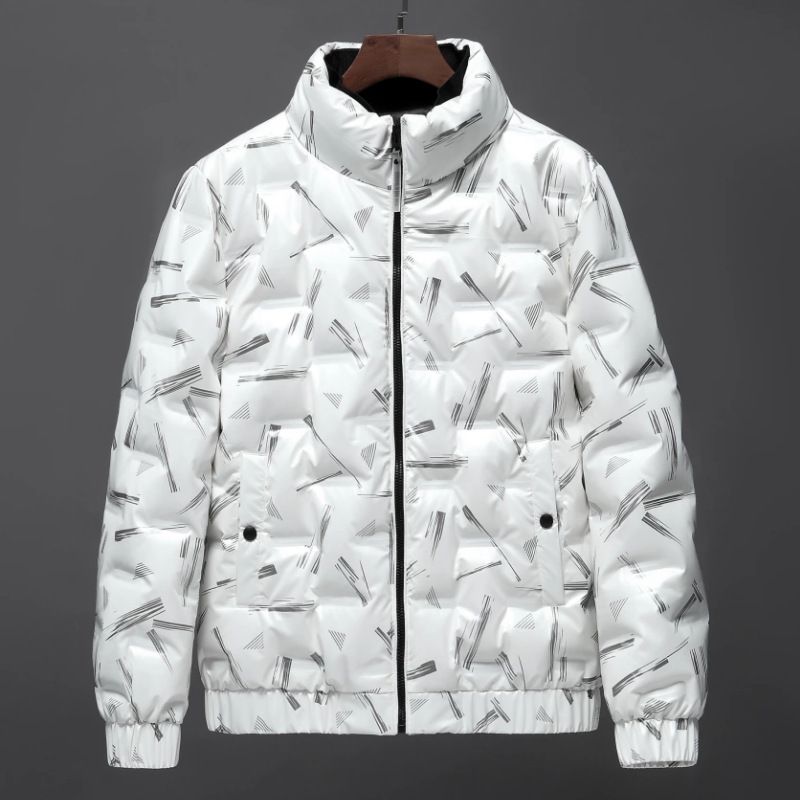 Vêtements pour hommes Vêtements brillants résistants au froid Vêtements courts pour hommes Nouveau style Col montant Impression Mince Étudiant Couple Tendance Hiver Veste de saison pour hommes_voghion.com