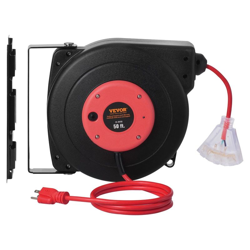 VEVOR Retractable Extension Cord Reel Power Cord Reel 50FT 14AWG/3C SJTOW_voghion.com