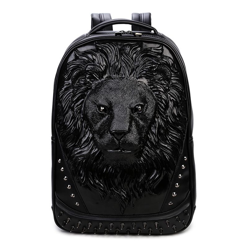PU leather bag, multifunctional student backpack, 3D backpack, computer travel bag, male and female lion head bag_voghion.com