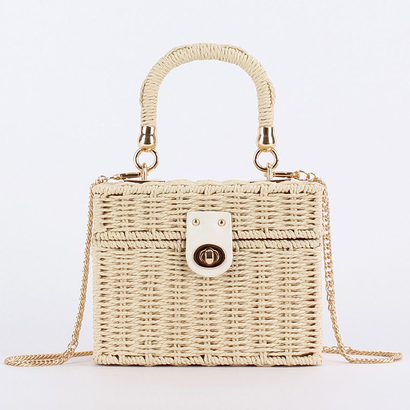 Damevesker Liten stil crossbody håndholdt dobbelt formål fritidsvevd veske og firkantet eske papir tau vevd veske strandferie reiseveske_voghion.com