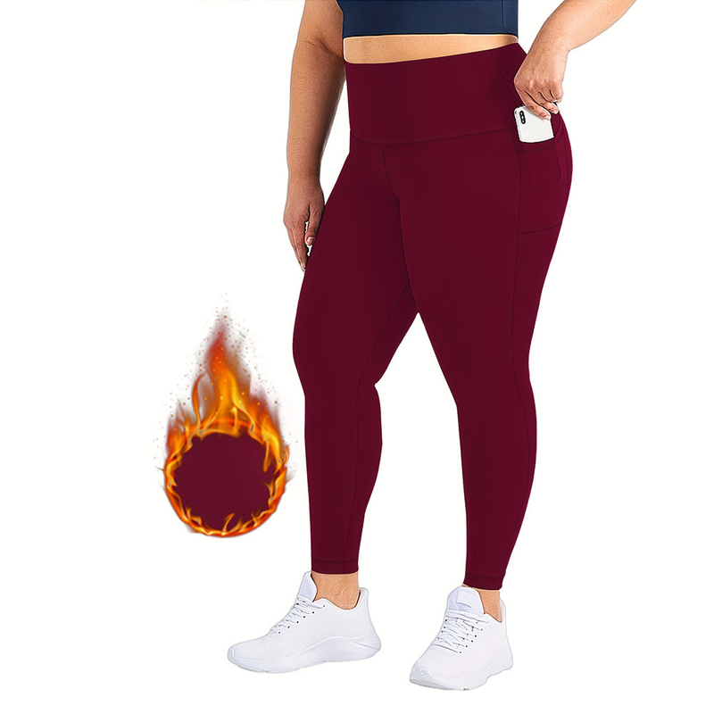 Foderato in pile più leggings in pile taglie forti autunno e inverno pantaloni da yoga invernali caldi a vita alta con tasche adatte per l'esercizio_voghion.com