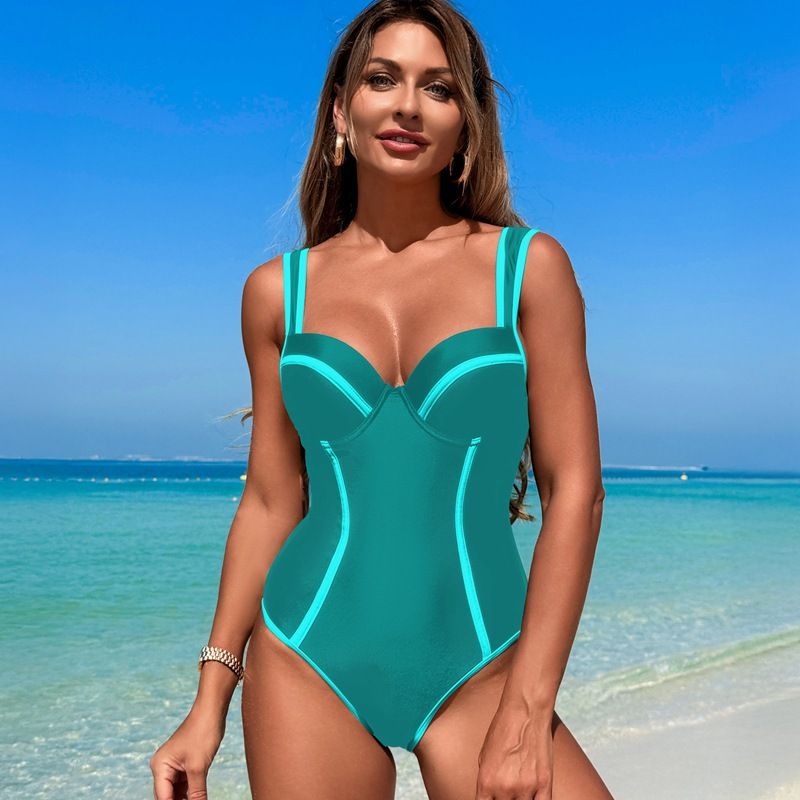 Women's Clothing High End One Piece Black And White Striped High Waist Sexy Bikini Covering Belly Slimming Conservative Beach Swimsuit_voghion.com