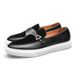 Retro men's loafers metal horse buckle a slip-on white platform casual bean shoes for men_voghion.com