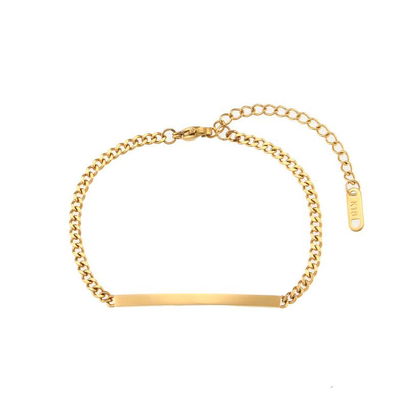 Bracciale con catena cubana geometrica esagerata placcata in oro, unico nel suo genere, con segno curvo in acciaio inossidabile._voghion.com
