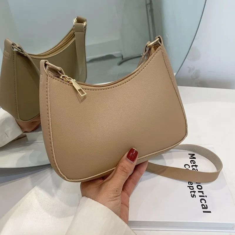 Borsa a tracolla sotto le ascelle in pelle PU tinta unita retrò Borse alla moda da donna Borse hobo casual e borsetta da donna_voghion.com