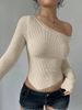 Cross Border Foreign Trade Solid Color Oblique Collar Off Shoulder Sweater European And American Autumn And Winter Threaded Slim Design Sweater_voghion.com