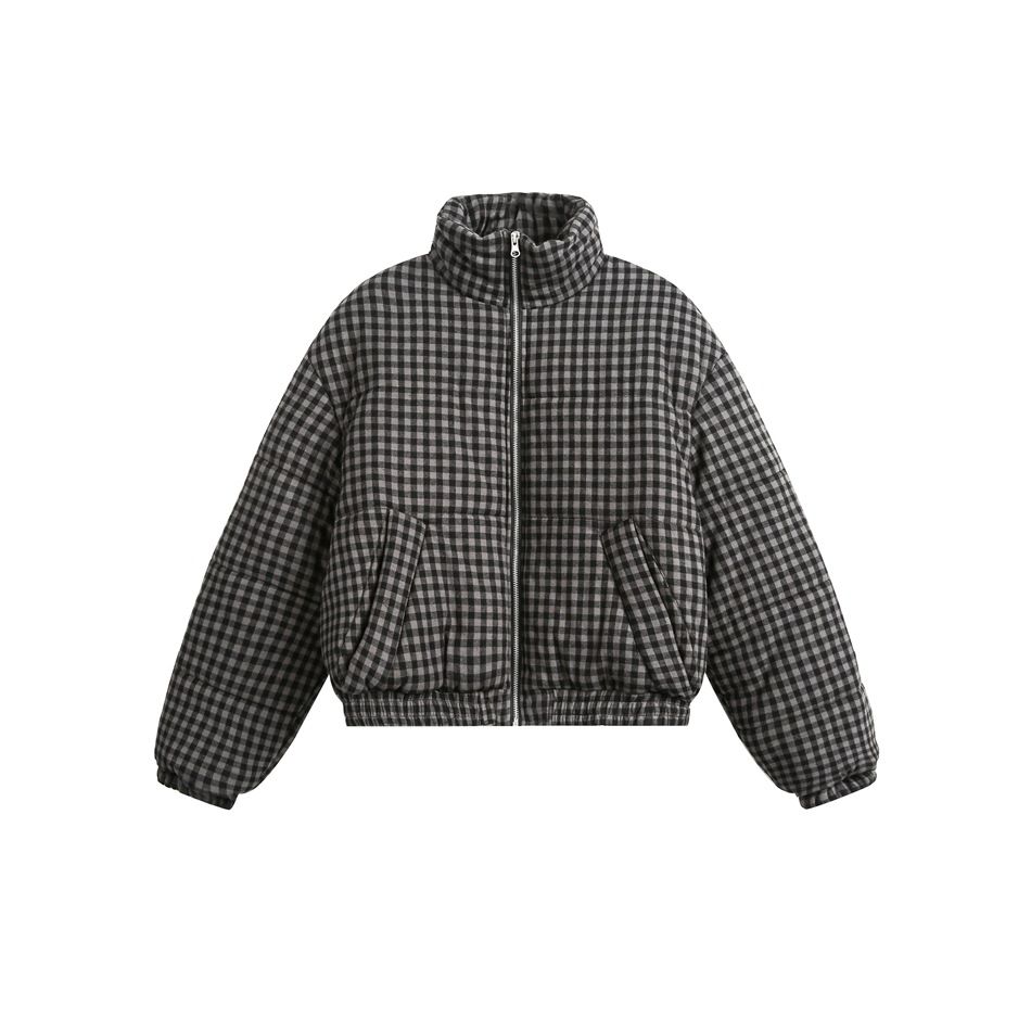 Męska odzież retro krata zagęszczona chleb krótka kurtka codzienna zimowa bawełniana kurtka_voghion.com