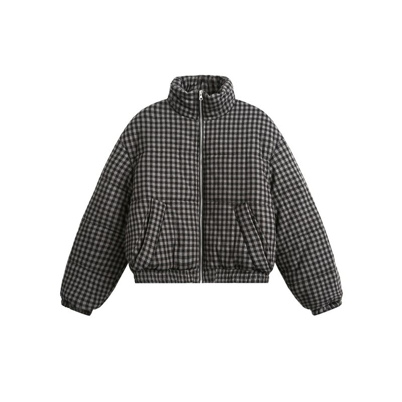Giacca casual corta invernale in cotone con motivo scozzese retrò da uomo_voghion.com