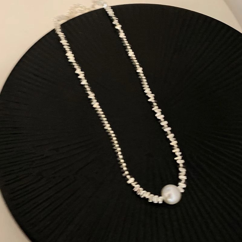 Pearl Broken Silver Necklace Women's High Sense Versatile Dress Collarbone Chain Temperament Light Luxury Niche Decorative Neck Chain Accessories_voghion.com