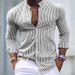 Camicia casual a righe da uomo, a maniche lunghe, con colletto rialzato, alla moda_voghion.com