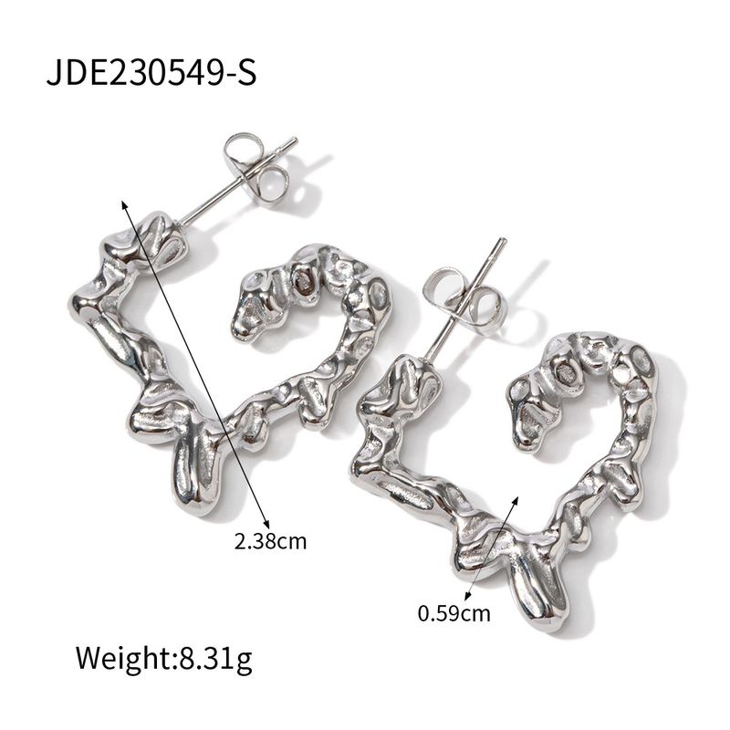 Gold stainless steel lava like heart INS style earrings, women's non fading accessories_voghion.com