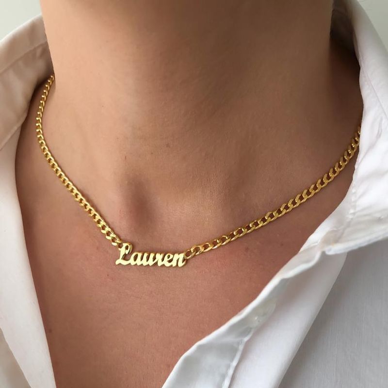 Collana con nome in inglese antico e catena cubana in acciaio inossidabile_voghion.com