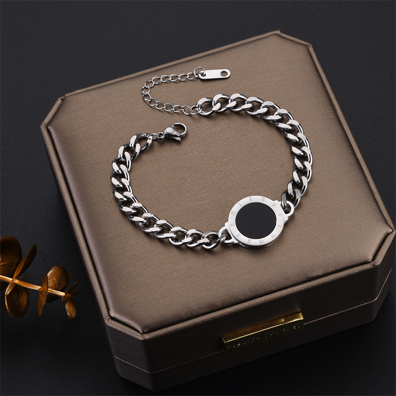 Set di gioielli con accessori per gioielli in stile retrò in acciaio al titanio, catena pesante e spessa, set di gioielli con piastra rotonda romana_voghion.com